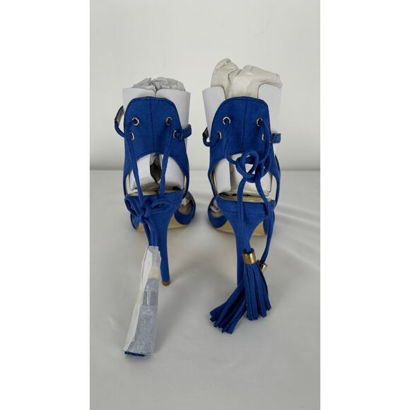 Bebe Kya Suedette Sandal Heel With Tassel Blue Womens Size 5 New - Picture 4 of 8